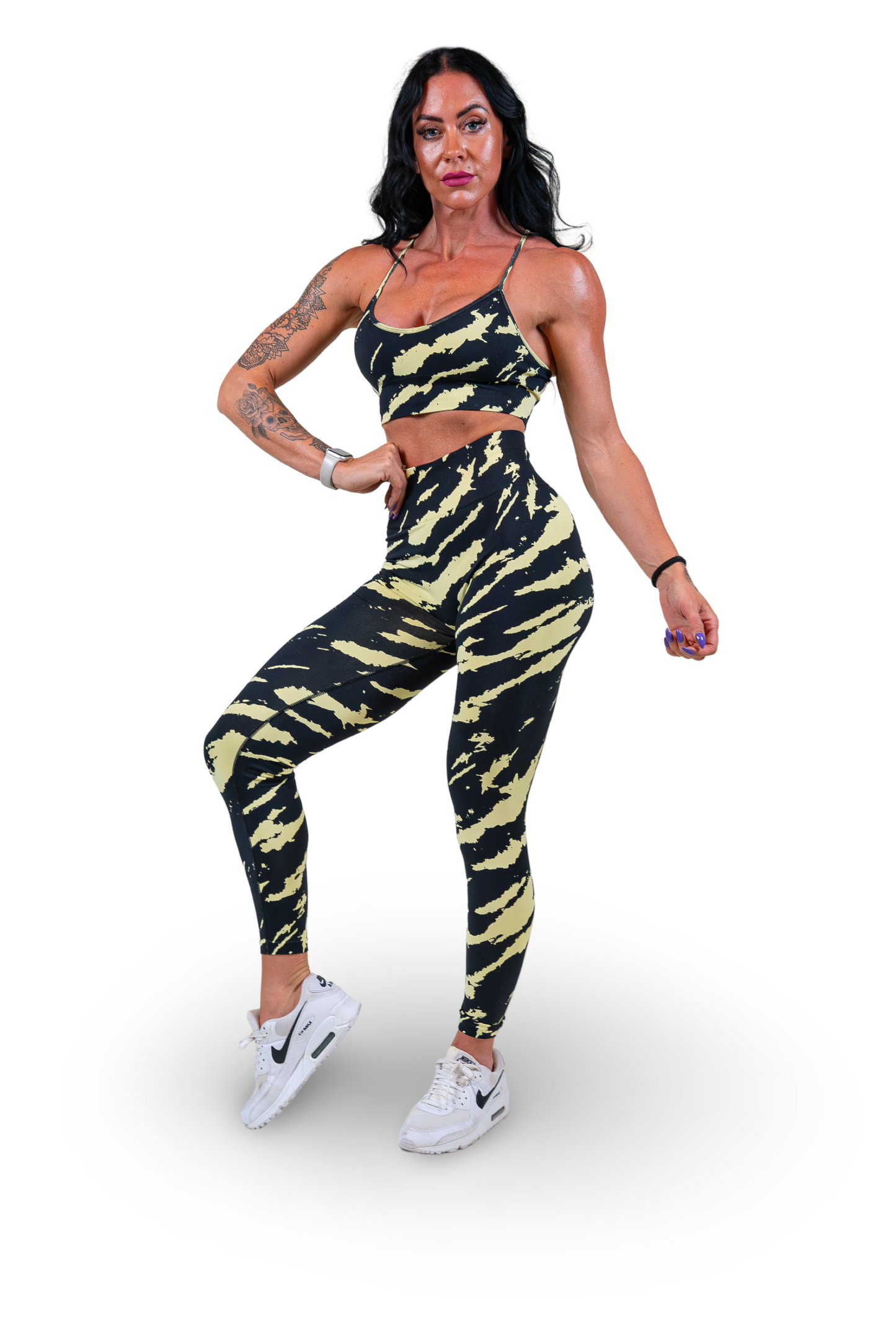 SAFARI SEAMLESS LEGGINGS - BLACK/CANARY YELLOW