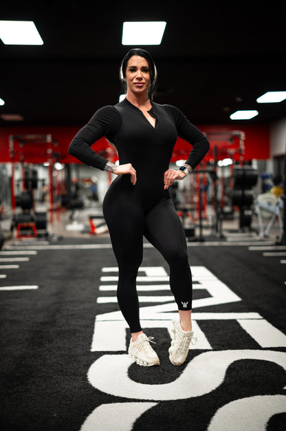 PHOENIX LONG SLEEVE ZIPPER BODYSUIT - BLACK