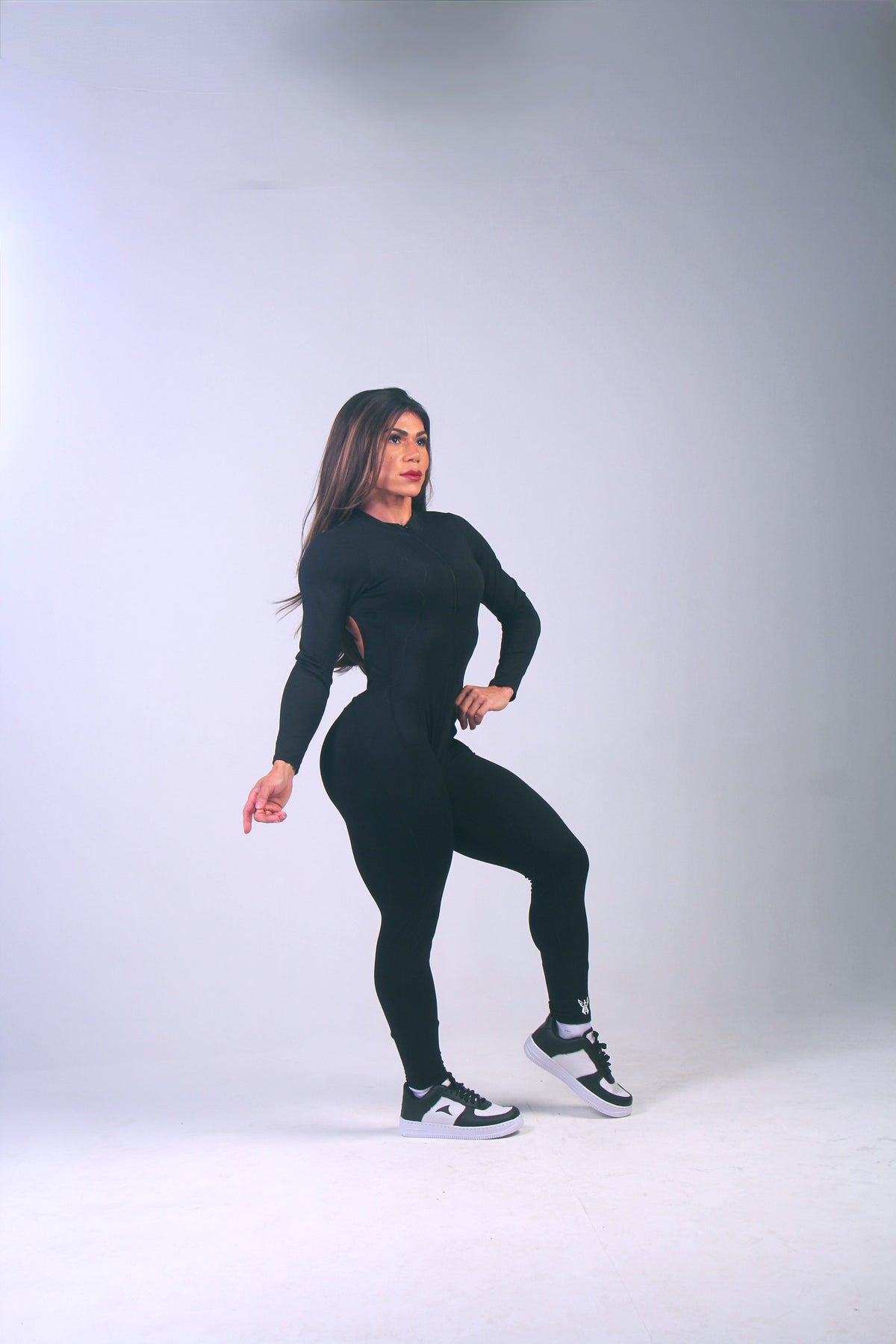 PHOENIX LONG SLEEVE ZIPPER BODYSUIT - BLACK