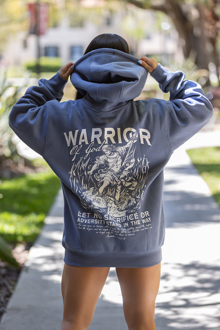WARRIOR OF GOD OVERSIZED HOODIE - IRON BLUE
