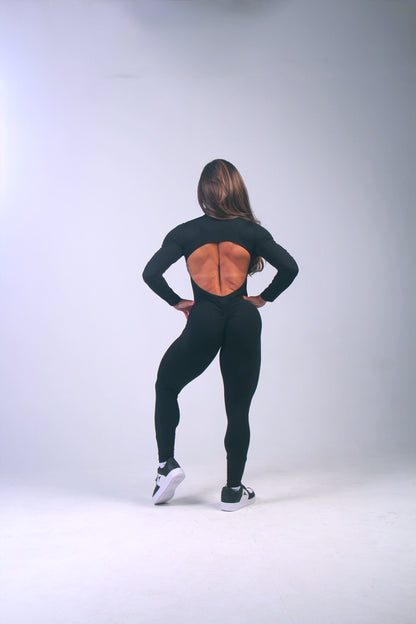 PHOENIX LONG SLEEVE ZIPPER BODYSUIT - BLACK