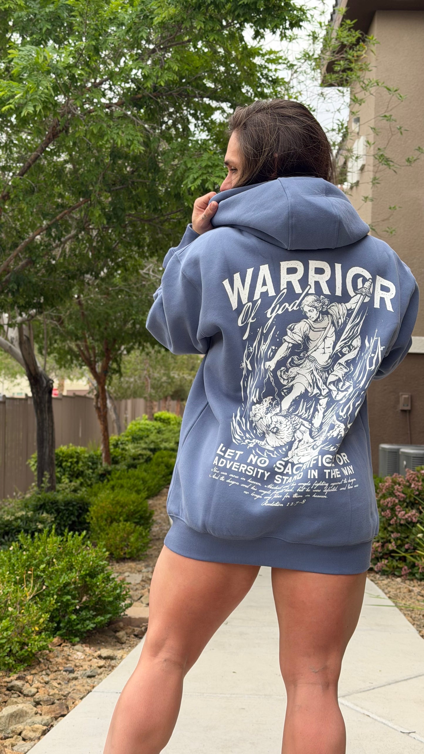 WARRIOR OF GOD OVERSIZED HOODIE - IRON BLUE