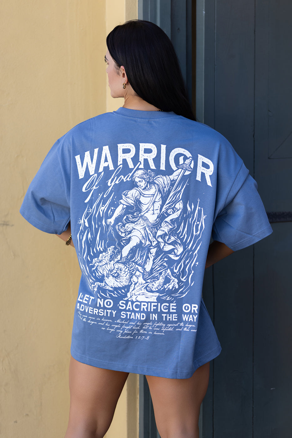 WARRIOR OF GOD OVERSIZED TEE - IRON BLUE