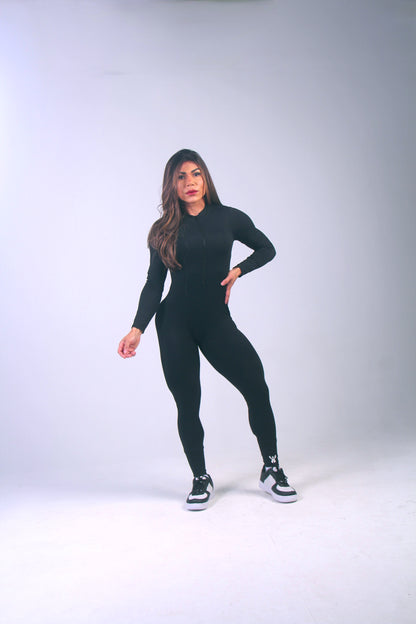 PHOENIX LONG SLEEVE ZIPPER BODYSUIT - BLACK