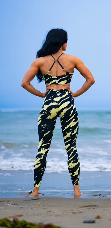 SAFARI SEAMLESS LEGGINGS - BLACK/CANARY YELLOW