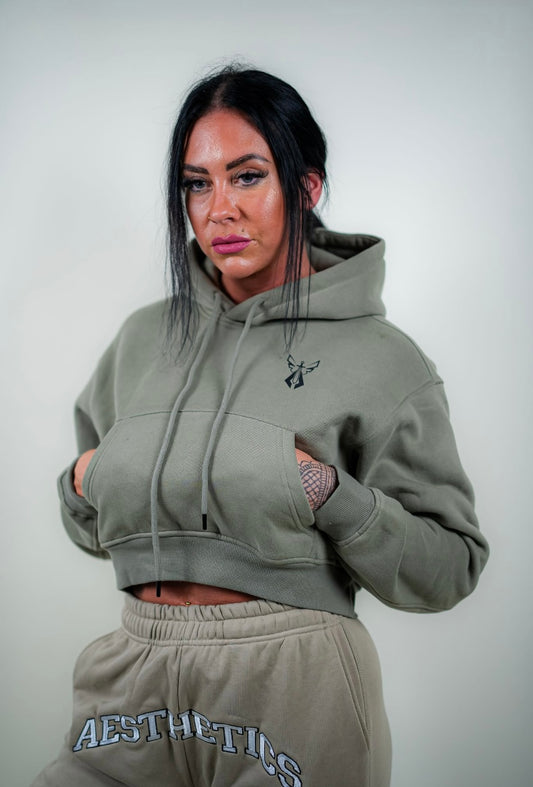 PREMIUM CROP HOODIE - OLIVE