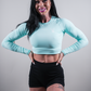 ELEVATE LONG SLEEVE CROP TOP - LIGHT TURQUOISE