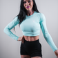 ELEVATE LONG SLEEVE CROP TOP - LIGHT TURQUOISE