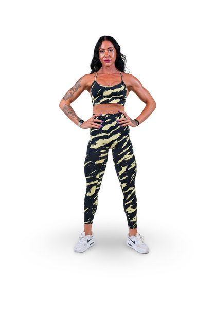 SAFARI SEAMLESS LEGGINGS - BLACK/CANARY YELLOW